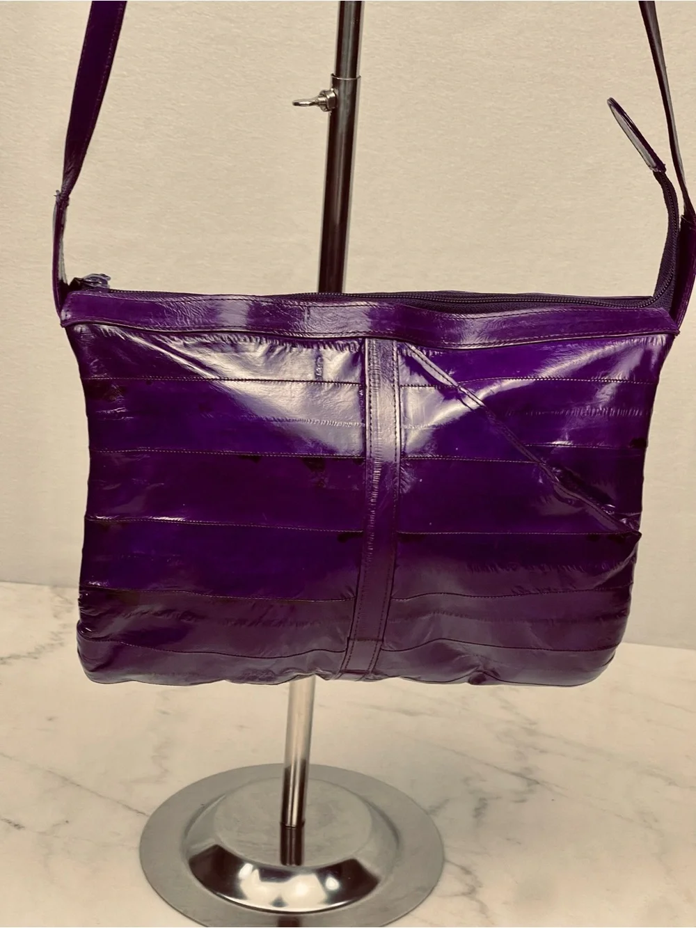 Purple Leather Crossbody Bag - Women